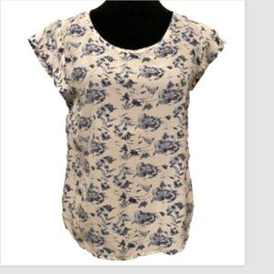 Cynthia Rowley Womens 100% Silk Wht. & Blue Floral Print Blouse Size S Office